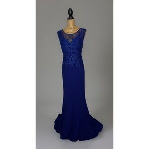 GLS Apparel Maxi Dress Women's Size L Royal Blue Sequin Beaded Formalwear Gown